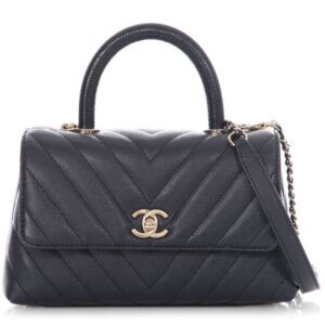 Chanel Mini Coco Top Handle – Navy Chevron Quilted Caviar