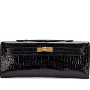 Hermès Kelly Cut – Black Shiny Porosus Crocodile with Gold Hardware