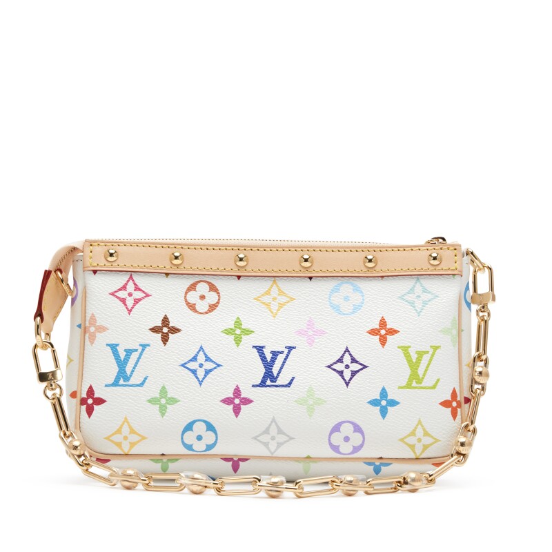 Louis Vuitton White Multicolore Pochette Gold Hardware - Görsel 2
